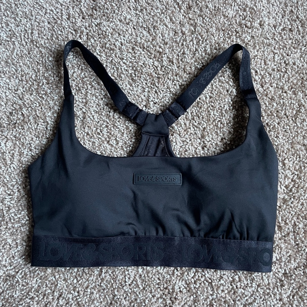 Shein Cute Slim Breathable Halter Back Black Sports Bra Small Mesh Backing